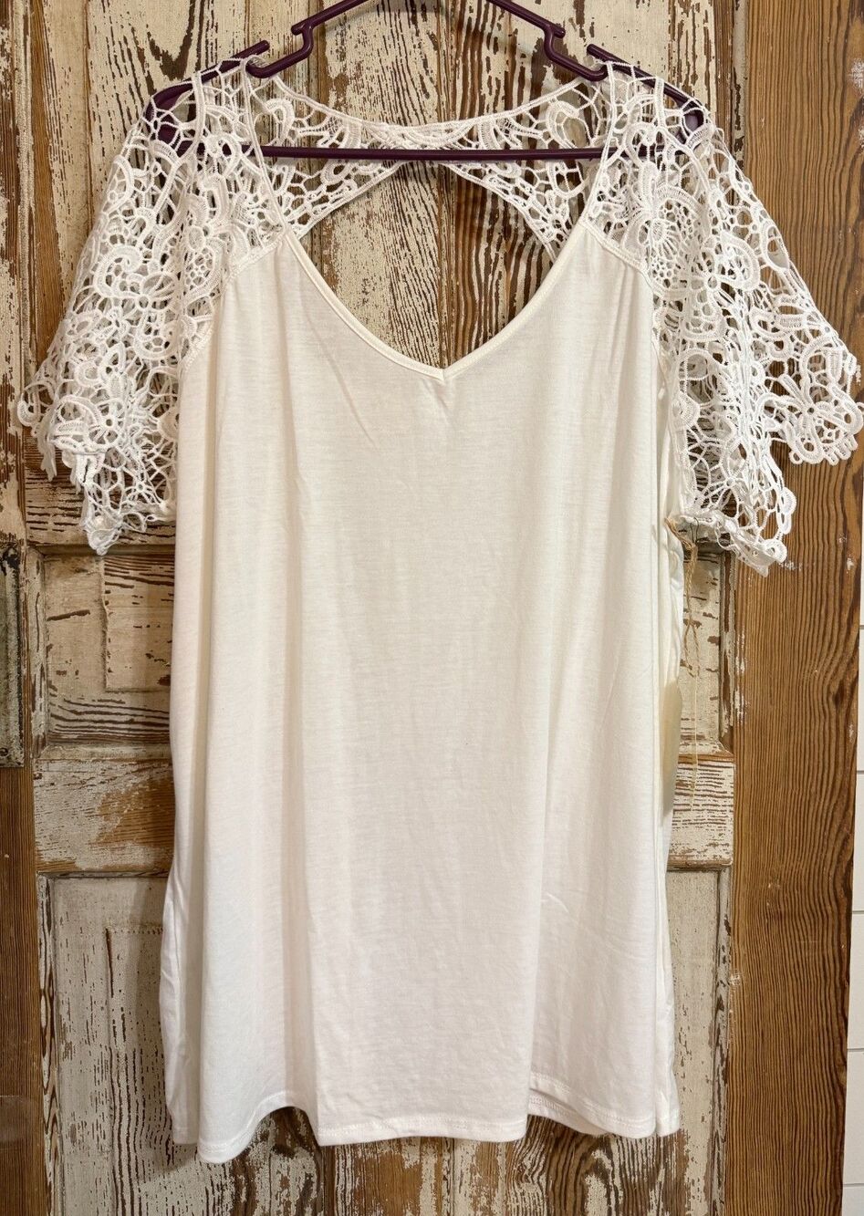 Paper + Tee Juniors Tunic Length Crocheted Sleeve Top - White - 3X (23-25)